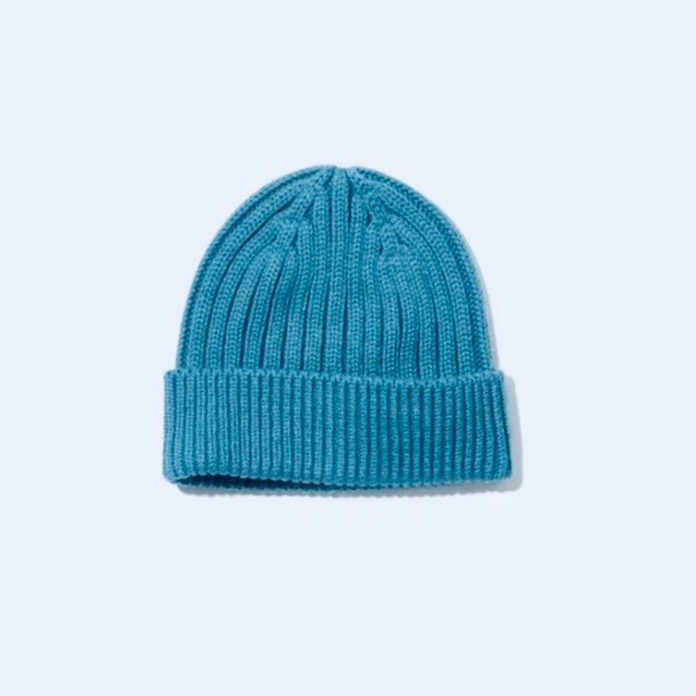 UNIQLO HEATTECH RIB BEANIE KNIT HAT WARM CAP JAPAN BLUE TEAL UNISEX NWT